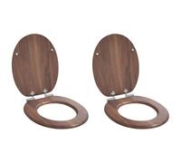 LoogCape Lot de 2 abattants de WC à fermeture amortie en panneau MDF marron avec couvercles amovibles, fixation stable, universel, convient pour la salle de bain, fermeture silencieuse, facile