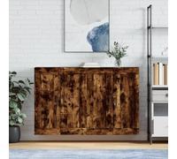 LoogCape Lot de 2 armoires murales en chêne fumé - Montage mural - Meuble de rangement - Buffet haut - Commode basse - Vitrine pour salon, salle à manger, couloir, chambre à coucher, cuisine, bureau