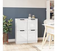 LoogCape Lot de 2 buffets - Blanc brillant - 30 x 30 x 70 cm - En bois - Polyvalent - Buffet - Meuble haut - Meuble bas - Console - Vitrine de rangement