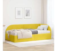 LoogCape Lot de 2 cadres de lit d'angle avec matelas et tête de lit en velours jaune, lit double avec surface douce au toucher, design moderne pour chambre à coucher, chambre d'amis ou loft, durable