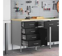 LoogCape Lot de 2 établis avec tiroirs - Noir/gris - 100 x 55 x 85 cm - Rangement robuste pour atelier, garage, cave et chantier, idéal pour organiser et ranger des outils et des petites pièces