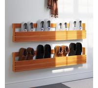 LoogCape Lot de 2 étagères à chaussures murales marron ciré en pin massif - 110 x 8,5 x 23,5 cm - Peu encombrant - Pour couloir, entrée, garde-robe - Espace de rangement pour baskets, bottes
