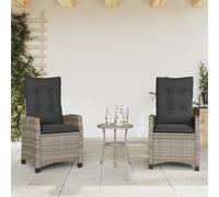 LoogCape Lot de 2 fauteuils de jardin avec coussins, réglables, en polyrotin gris, acier revêtu par pulvérisation, résistant aux intempéries, pour balcon, terrasse, jardin, chaise relaxante avec
