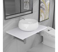 LoogCape Lot de 2 meubles de salle de bain blanc avec lavabo en céramique, étagère murale en bois et cadre en métal, 60 x 40 x 16,3 cm, pour buanderie, toilettes d'invités, salle de rangement