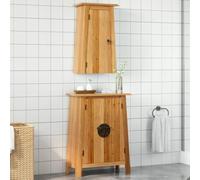 LoogCape Lot de 2 meubles de salle de bain en pin massif, armoire d'appoint et armoire suspendue, aspect vintage, 59 x 32 x 80 cm et 42 x 23 x 70 cm, rangement pour salle de bain et WC d'invités
