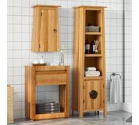 LoogCape Lot de 2 meubles de salle de bain en pin massif, armoire haute 48 x 32 x 170 cm et armoire murale 42 x 23 x 70 cm, aspect vintage, suspendu, pour salle de bain, WC d'invités, buanderie, ordre