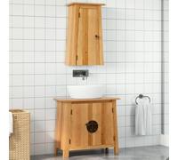 LoogCape Lot de 2 meubles de salle de bain en pin massif avec meuble sous lavabo et armoire suspendue, aspect vintage, 70 x 32 x 63 cm et 42 x 23 x 70 cm, espace de rangement pour salle de bain et WC