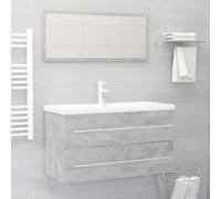 LoogCape Lot de 2 meubles de salle de bain gris béton en bois composé, meuble sous lavabo avec tiroir et miroir, ensemble de meubles de salle de bain pour buanderie, WC d'invités et rangement bien