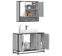 LoogCape Lot de 2 meubles de salle de bain gris Sonoma avec cadre en métal, meuble sous lavabo et armoire à miroir, montage mural, espace de rangement pour lavabo, WC d'invités et buanderie