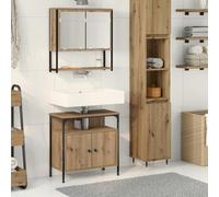 LoogCape Lot de 2 meubles de salle de bain marron en bois composé, meuble sous lavabo et armoire murale avec miroir, 60 x 30 x 60 cm, montage mural, espace de rangement pour WC d'invités