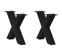 LoogCape Lot de 2 pieds de table basse en forme de X en acier revêtu par pulvérisation Noir 60 x 42-43 cm avec pieds de nivellement réglables en hauteur pour cadre de table comme pied de support et