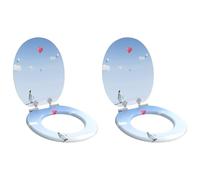 LoogCape Lot de 2 sièges de toilette à fermeture amortie - Bleu - 44 x 38 cm - Panneau MDF avec tampons antidérapants et fixation universelle - Pour salle de bain - Fonction de fermeture silencieuse