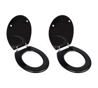 LoogCape Lot de 2 sièges de toilettes avec couvercle - Noir - Universels - En MDF avec système d'abaissement automatique - Charnières stables - Facile d'entretien - Convient pour la salle de bain