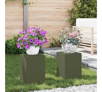 LoogCape Lot de 2 supports de plantes en acier - Vert olive - 24 x 24 x 35 cm - Résistant aux intempéries - Pour balcon, terrasse, jardin, intérieur et extérieur