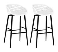 LoogCape Lot de 2 tabourets de bar blancs en polypropylène avec aspect maille, structure en métal, hauteur d'assise 74,5 cm, chaises de comptoir avec repose-pieds et dossier bas pour cuisine, bar