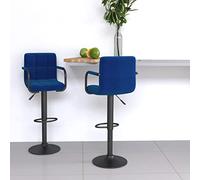 LoogCape Lot de 2 tabourets de bar en tissu bleu, 48 x 47 cm, réglables en hauteur avec vérin à gaz, pivotant à 360 °, siège rembourré, repose-pieds pour cuisine, comptoir, salon