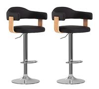 LoogCape Lot de 2 tabourets de bar noirs en bois de buisson et cuir synthétique, réglables en hauteur avec vérin à gaz, pivotant à 360 °, siège rembourré avec repose-pieds pour comptoir, cuisine
