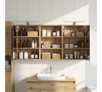 LoogCape Lot de 3 armoires de salle de bain - 126 x 16 x 62,5 cm - En bois - Avec bande LED - Miroir bidirectionnel - Montage mural - 6 étagères - Pour meubles de salle de bain