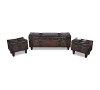 LoogCape Lot de 3 bancs de rangement pour couloir avec porte-chaussures, cadre en bois de pin massif, rembourrage en cuir synthétique, couvercle de rangement et tabouret, 112 x 36 x 42,5 cm, marron