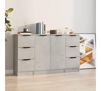 LoogCape Lot de 3 buffets - Gris béton - En bois - Beaucoup d'espace de rangement - Commode buffet - Armoire basse - Vitrine pour salon, salle à manger, couloir, chambre à coucher, cuisine, bureau