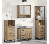 LoogCape Lot de 4 meubles de salle de bain Artisan en chêne avec miroir, meuble sous lavabo, armoire haute, armoire suspendue avec 12 tiroirs, montage mural pour salle de bain, WC d'invités, matériau