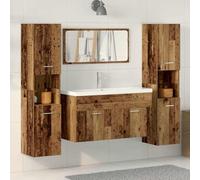 LoogCape Lot de 4 meubles de salle de bain aspect bois vieilli avec meuble sous lavabo, armoire à miroir, armoire haute et rangement pour salle de bain et WC d'invités