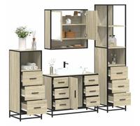 LoogCape Lot de 4 meubles de salle de bain en chêne Sonoma avec cadre en métal, armoire miroir 65 x 20 x 60 cm, meuble sous lavabo 80 x 33 x 60 cm, armoire de salle de bain haut et bas, pour espace de