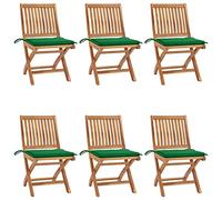 LoogCape Lot de 6 chaises de jardin pliantes en teck massif avec coussin rembourré, chaises de balcon et de terrasse avec dossier, empilables, idéales pour le jardin, le camping et le bistrot