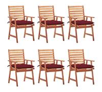 LoogCape Lot de 6 chaises de salle à manger de jardin, avec coussins en bois d'acacia massif, 56 x 62 x 92 cm, résistantes aux intempéries, design à lattes, empilables, avec accoudoirs et rembourrage
