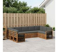 LoogCape Lot de 7 canapés d'angle avec coussins pour jardin et terrasse - En bois d'acacia massif - Résistant aux intempéries et moderne - Avec salon - Salon d'extérieur - Peu encombrant - Durable