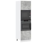 LoogCape Lyon Armoire à micro-ondes Gris béton 60 x 57 x 207 cm Armoire haute avec 4 compartiments Meuble de rangement porte étagère étagère pour cuisine, salle à manger et couloir