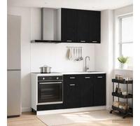 LoogCape Lyon Meuble de cuisine 5 pièces en chêne noir avec armoire suspendue, armoire, tiroir, étagère, plan de travail, pour cuisines modernes