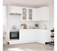 LoogCape Lyon Meuble de cuisine 8 pièces en bois blanc avec armoire de cuisine, armoire basse, armoire suspendue, armoire de garde-manger, tiroir, étagère, compartiment, espace de rangement pour