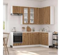 LoogCape Lyon Meuble de cuisine 8 pièces en chêne artisanal avec armoire suspendue, armoire basse, armoire haute, vitrine, tiroir et espace de rangement pour cuisine, salle à manger et salon
