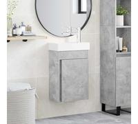LoogCape Meuble de lavabo gris béton avec bassin en céramique - Meuble de salle de bain mural avec robinet et bonde push - 40,5 x 22,5 x 62 cm - Espace de rangement pour salle de bain WC intérieur