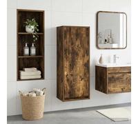 LoogCape Meuble de lavabo mural en chêne fumé - 35 x 20 x 81 cm - Meuble de salle de bain avec espace de rangement pour organisateur de lavabo et étagère