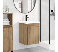 LoogCape Meuble de salle de bain mural avec lavabo et mitigeur noir - Chêne Artisan - 42 x 40 x 74,5 cm - Organisateur de rangement