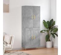 LoogCape Meuble haut de qualité supérieure gris béton - 69,5 x 34 x 180 cm - En bois avec beaucoup d'espace de rangement pour le salon, la salle à manger, le couloir ou le bureau - Peu encombrant et