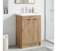 LoogCape Meuble sous lavabo en chêne Artisan 78,5 x 37,5 x 81 cm, avec 1 étagère, poignée encastrée noire, espace de rangement pour meubles de salle de bain, lavabo et organisateur