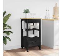 LoogCape Monza Chariot de cuisine noir 48 x 40 x 88,5 cm en pin massif avec roulettes, espace de rangement, étagère et tiroir, idéal pour les cuisines modernes, peu encombrant, polyvalent, durable