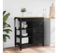 LoogCape Monza Chariot de cuisine noir 84 x 40 x 88,5 cm en pin massif avec roulettes, étagère de rangement et tiroir pour cuisine, salle à manger, bar, peu encombrant, polyvalent, durable