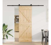 LoogCape Narvik - Porte coulissante en pin massif et acier revêtu par pulvérisation - 70 x 210 cm - Rail supérieur avec rail de 213,5 cm - Séparateur de pièce