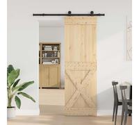 LoogCape NARVIK Porte coulissante en pin massif naturel et noir 70 x 210 cm avec rail de 152,5 cm - Séparateur de pièce peu encombrant pour l'intérieur