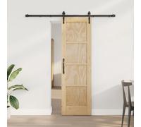 LoogCape ORKDAL - Porte coulissante en pin massif naturel et noir - 61 x 198,5 cm - Rail coulissant de 183 cm - Glissement silencieux en douceur pour porte d'appartement et intérieur