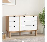 LoogCape OTTA Commode à tiroirs, marron, blanc, 111 x 43 x 73,5 cm, en bois massif, buffet, multi-usages, console de rangement pour salon, chambre à coucher, couloir
