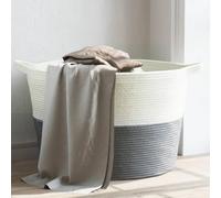 LoogCape Panier à linge gris blanc 60 x 36 cm en coton pliable avec poignée pour chambre à coucher, salle de bain, buanderie et chambre d'enfant, peu encombrant, assorti, durable, polyvalent, ordre