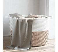 LoogCape Panier à linge marron blanc Ø 55 x 36 cm en coton avec poignées et fonction pliable, panier à linge peu encombrant, idéal pour la chambre, la salle de bain ou la buanderie, durable et