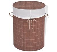 LoogCape Panier à linge ovale en bambou marron avec poignées, pliable, 45 x 35 x 60 cm, panier à linge élégant, peu encombrant, avec insert en tissu amovible, idéal pour la salle de bain, la chambre à