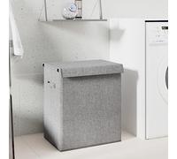 LoogCape Panier à linge pliable gris 51 x 34,5 x 59 cm avec couvercle et poignées en imitation lin, bac de tri peu encombrant pour linge sale dans la salle de bain, la chambre à coucher, la buanderie