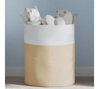 LoogCape Panier de rangement en coton beige et blanc de 38 x 46 cm de diamètre et de hauteur, pliable, polyvalent pour salon, chambre à coucher, salle de bain, décoration, ordre et espace de rangement